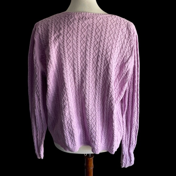 Valerie Steven’s vintage cable knit v-neck pink cotton sweater XL - Picture 6 of 8